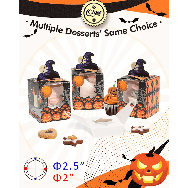 Halloween individuella muffinsförpackningar 10st individuella muffinsförpackningar med fönster 3,7"*3,7"*4,5" Cupcakebox för Halloween