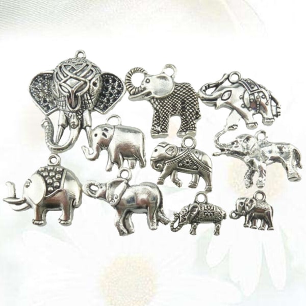10st vintage elefantberlockshängen för DIY-smyckefynd Tillbehörhantverk