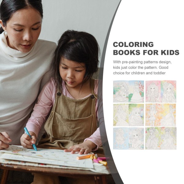 6 böcker dekorativa tecknade målarböcker för målning dekorera barnfärgning