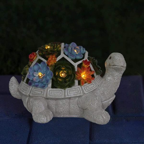Sköldpaddsträdgårdsfigurer Utomhusdekor, med Lotus 7 lysdioder, utomhusstatyer Sköldpaddspresent