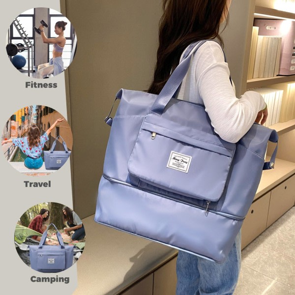 Hopfällbar resväska stor kapacitet hopfällbar sport gym väska lätt vattentät väska handbagage (blå) blå Blue