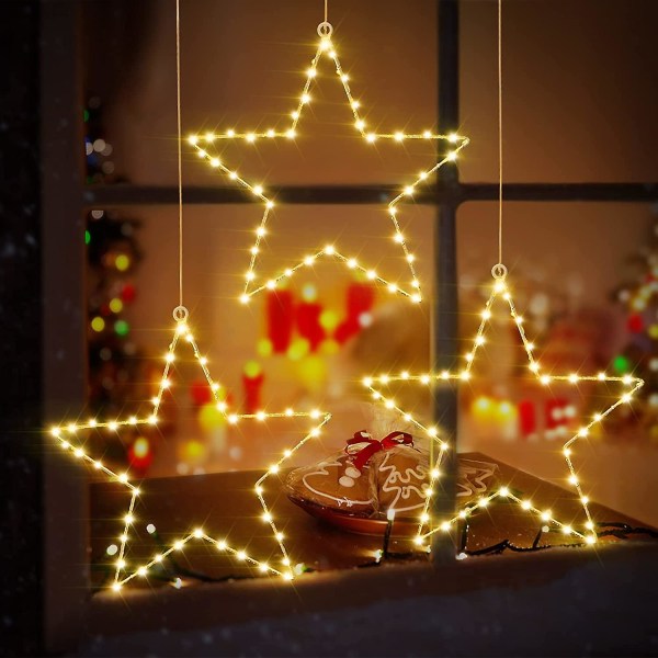 3st julfönsterbelysning inomhus, 45 lysdioder julbelysning batteridriven 8 ljuslägen Timer