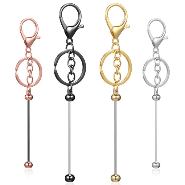 4 st Pärlbara nyckelringstänger Nyckelringar Nyckelringar i metall med pärlor för gör-det-själv hantverk