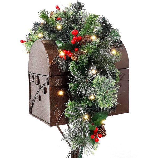 28-tums julbrevlåda Swag med vintriga Nes-bär och 30 batteridriven LED