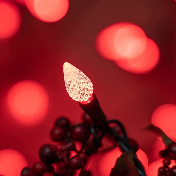 Röd C6 Strawberry LED julbelysning, 33 Ft 100 Count 4" Avstånd i ett stycke högvattentät Ul-certifierad