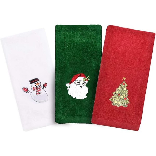 Julhanddukar, 3-pack dekorativa set, 100 % bomull handfat handdukar för torkning, rengöring