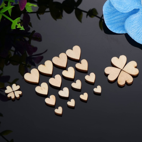 200 st Mini trähjärtan blandat trä hjärta utsmyckningar för bröllop hantverk