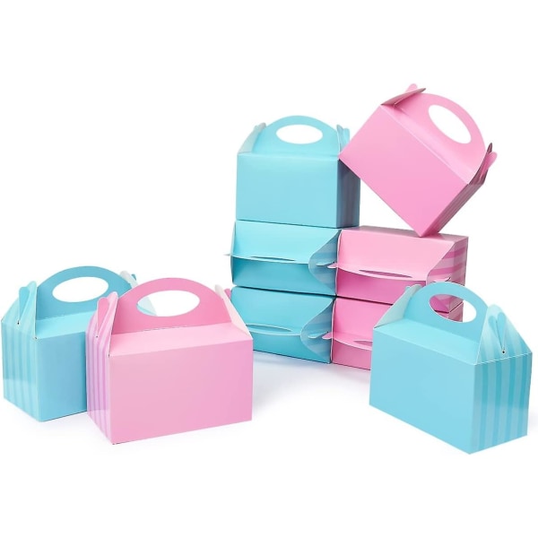 Partyfavoritboxar rosa och blå 12 st för genusavslöjande festfavoriter. Behandla lådor med handtag 6" gavelboxar för baby