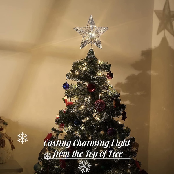 Star Tree Topper, Glitter Jul Star Tree Top Light, Batteridriven Dekorativ Treet Top Light Xmas
