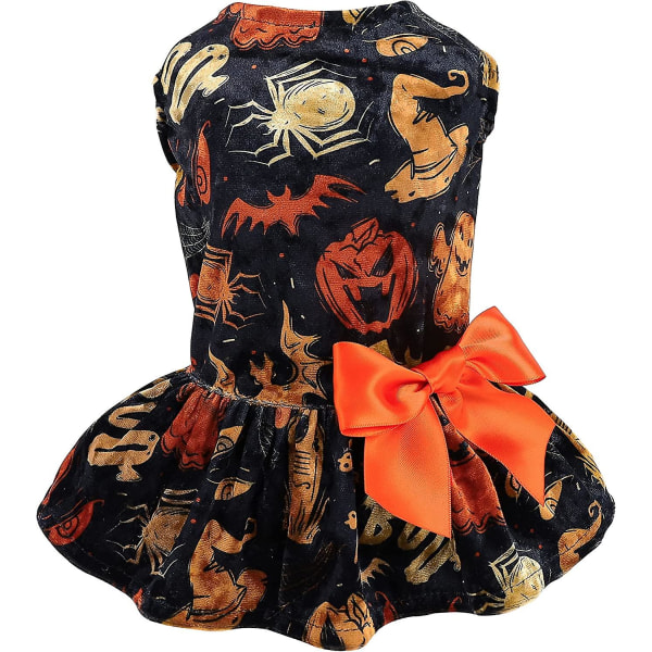 Halloween Lättvikts sammetskläder Hundkostym Valpklänning Doggie Party Girl One Piece med bowknot Holiday Cat