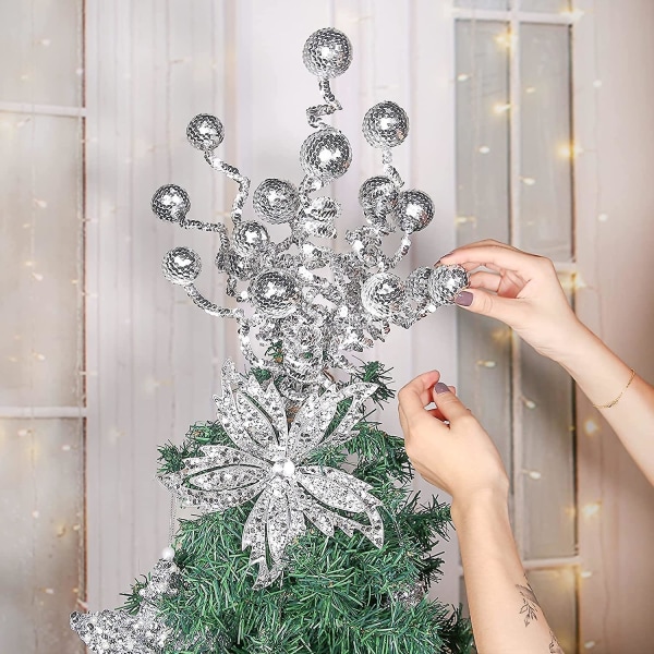 6st Set Silver Julgran Dekorationer paljetter Ball Pick. Christmas Tree Topper Home Office Perfekt