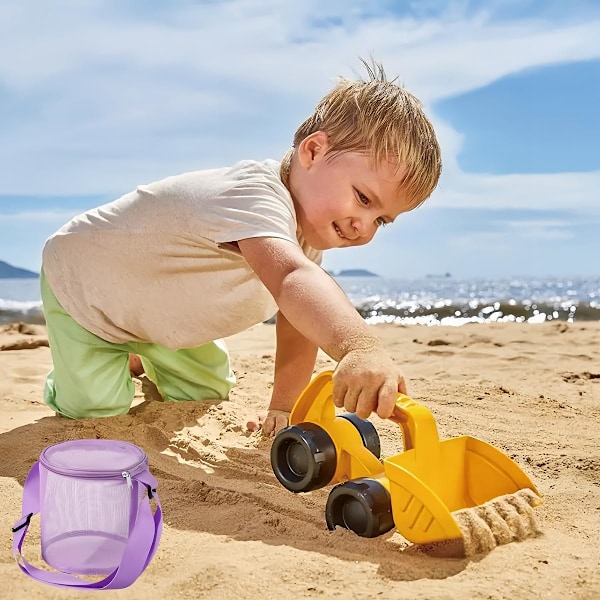 Mesh Strandväska Snäckskal Strandleksakspåsar med Justerbar Rem Snäckskalssamling Expanderbar Strand Purple