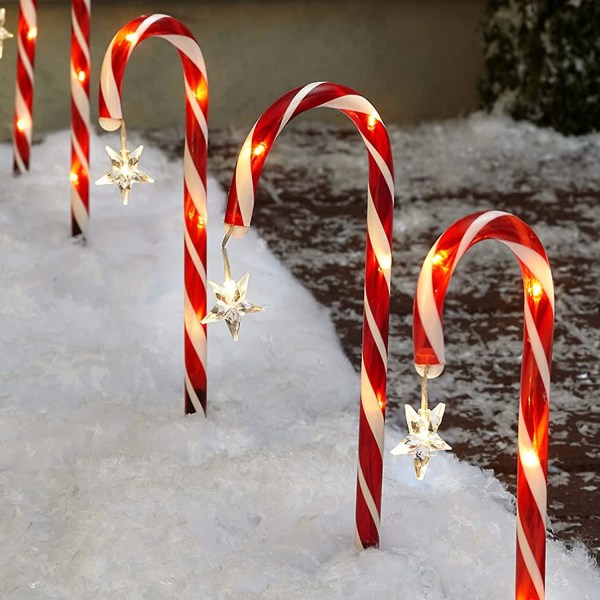 Solar Star Candy Cane Lights Stake Utomhus Juldekorationer Set med 8. Förbelysta 40 lysdioder Pathway Markers