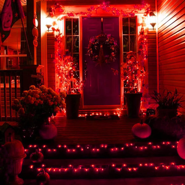 250 LED röda julljusslingor med 8 lägen, 91,5 fot expanderbara Halloween-lampor utomhus vattentät, röd