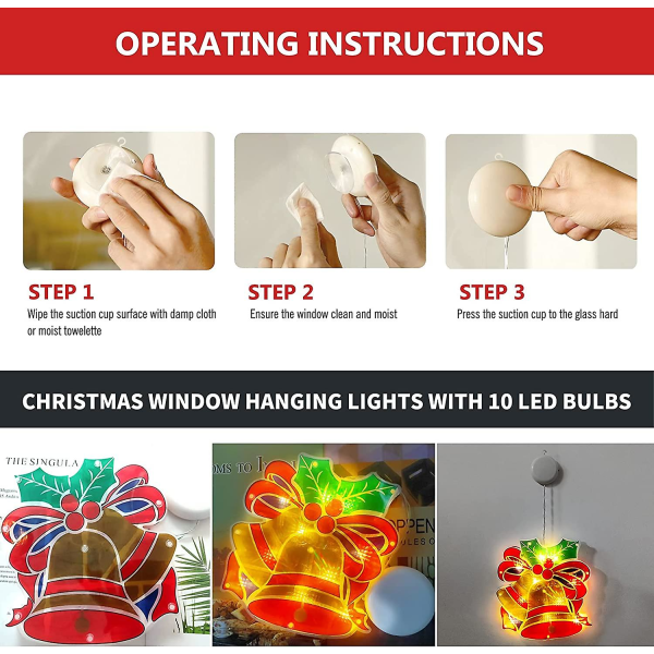 Jul fönsterbelysning dekorationer. Batteridriven julbelysning med sugkopp & 10 led lampor