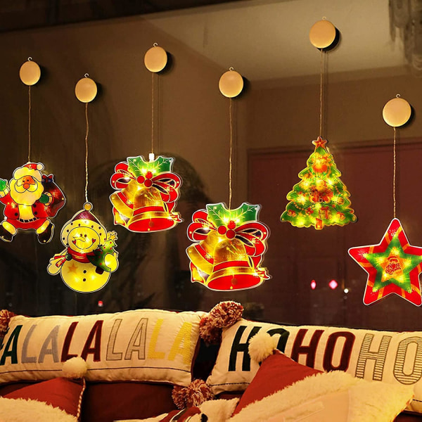 3 st julfönsterdekorationer upplysta, batteridrivna julfönsterhängande nyhetsbelysning