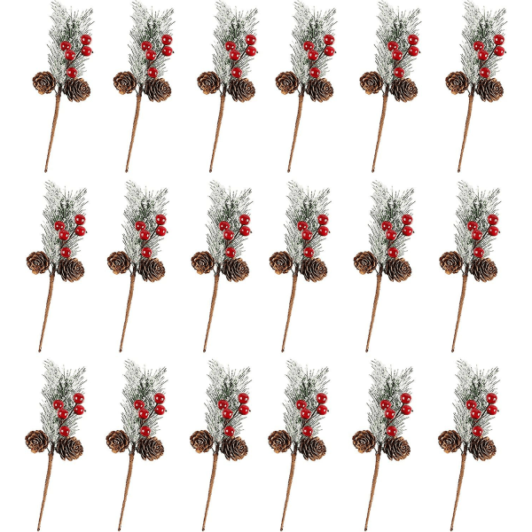 24-pack konstgjorda julplockar Snöiga blandade röda bärfurustammar Craft Craft Pick & vinterhelg