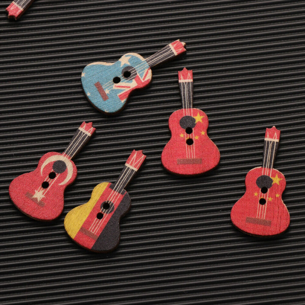 100 st trä färgglada tryck gitarr form knapp för sömnad Scrapbooking