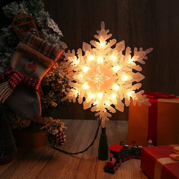 Snowflake Christmas Tree Topper, 9,25 tum Julstjärna Treet Top med 20 varma vita ljus, 120v Ul