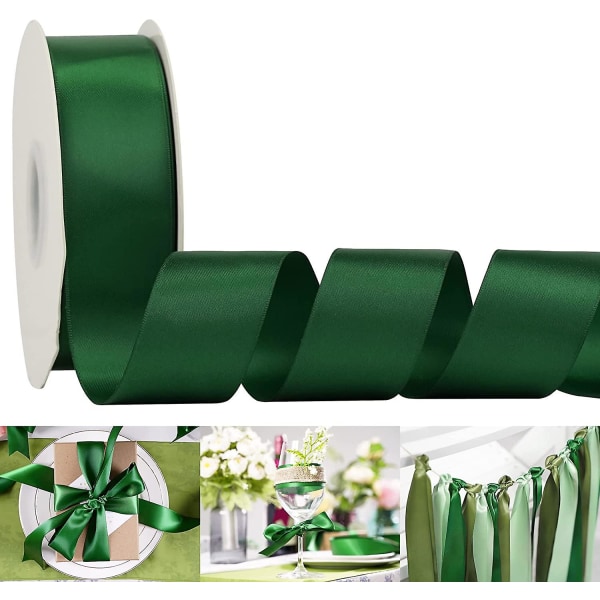 1-1/2 tum dubbelfacade satinband, polyester skogsgrönt band 50 yards per rulle för att göra presentinpackning av rosetter