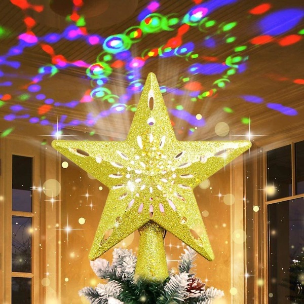 Christmas Tree Topper Upplyst stjärna Tree Topper Guld Julgransstjärna med justerbar roterande magic