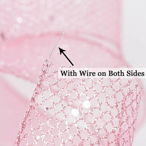Rosa glittertråd band nätband tråd metallisk glittrande trådkant band för presentinslagning kransar gör