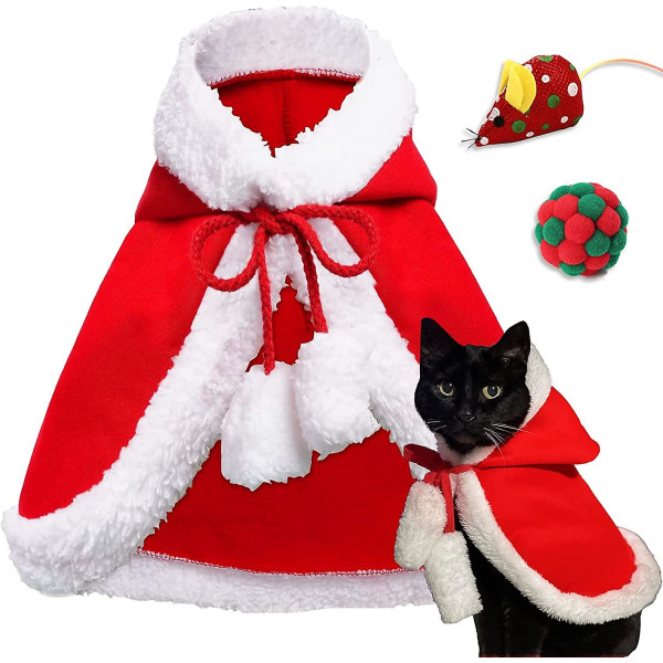 Cat Christmas Halloween Outfits, Cat Santa Claus Outfit, Mjuk och tjock Xmas Cape med hatt