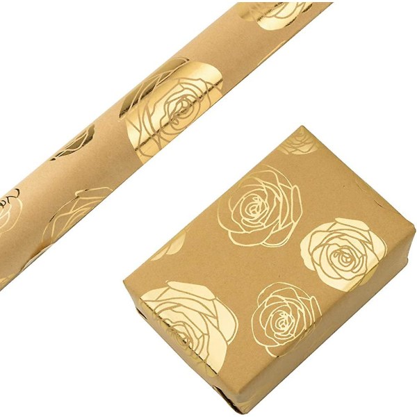 Kraft omslagspapper Roll Folie Guld Rose Design Omslagspapper för bröllopspresent