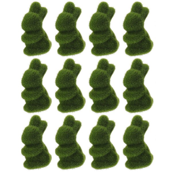 12 st Påskhare Grön Moss Rocks Miniatyr Kanin Staty