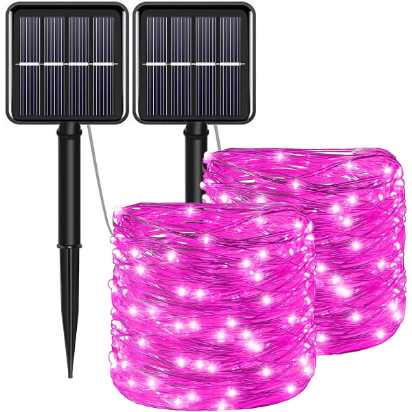 Solar Christmas String Lights Pink Outdoor Waterproof 100 LED2 Pack 8 Modes Koppar String Lights Fairy