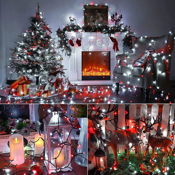 Röda och vita julljus, 78,74 fot 240 LED-julljus som kan anslutas, julgran utomhus