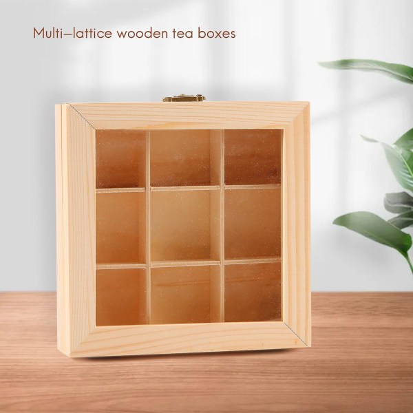 Trä Tepåse Smycken Organizer Bröst Förvaringslåda 9 Fack Te Box Organizer Trä Socker Pack