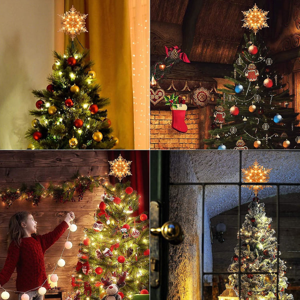 Snowflake Christmas Tree Topper, 9,25 tum Julstjärna Treet Top med 20 varma vita ljus, 120v Ul