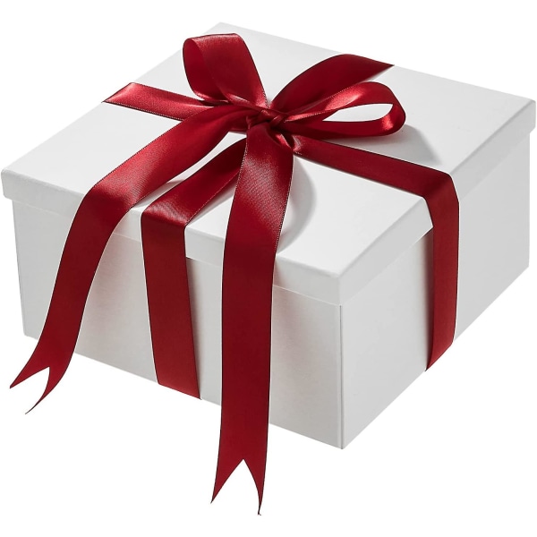 Presentförpackning 8x8x4 tum, vita presentförpackningar med lock och band för bröllopspresent, brudtärnaförslagspresent, Heilwiy