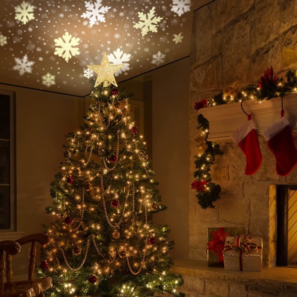 Julgransbelysning, 3d ihålig glitterstjärna julgransbelysning med roterande LED
