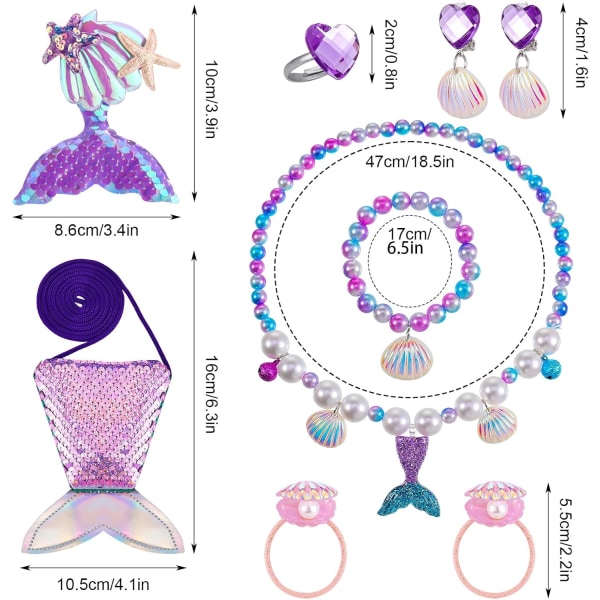 Heyu-Lotus Mermaid Smyckeset, Barnsmyckeset för Små Flickor, Barnsmyckeset Inkluderar Handväska Halsband Armband