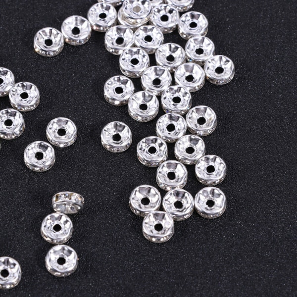 300 st Rhinestone Rondelle Spacer Bead Pläterad 8mm Beads Fynd för smycken