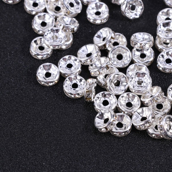 300 st Rhinestone Rondelle Spacer Bead Pläterad 8mm Beads Fynd för smycken