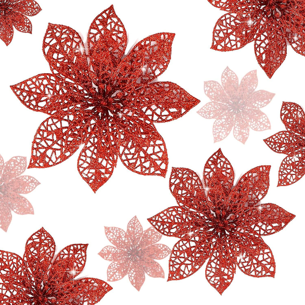 36 bitar glitter julstjärna blommor julgransprydnader, glittrig julstjärna buskar jul
