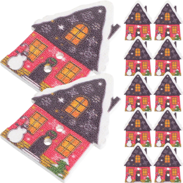 1 Pack Xmas House Buttons Tecknad DIY Julsömnadsknappar Jul