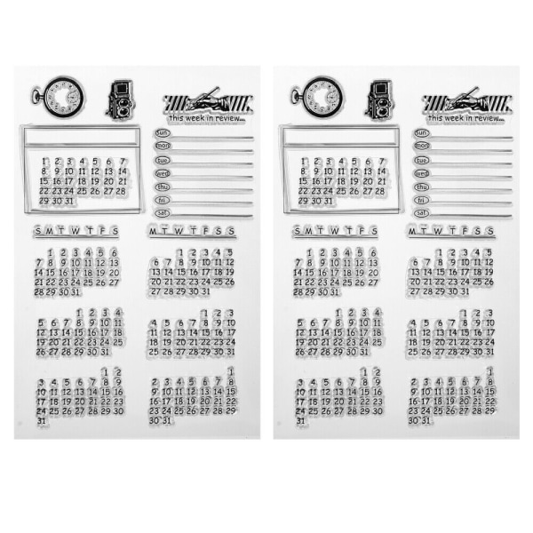 2 st Kalender Silikonstämpel Transparent Scrapbooking månad Veckokort