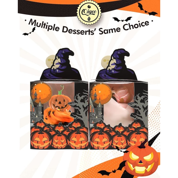 Halloween individuella muffinsförpackningar 10st individuella muffinsförpackningar med fönster 3,7"*3,7"*4,5" Cupcakebox för Halloween