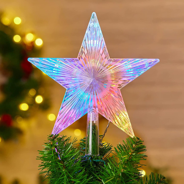 8.5\\u201d Flerfärgad Led Julstjärna Tree Topper Batteridriven Akryl Transparent Star Treetop Inbyggd