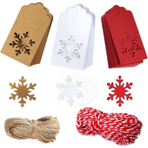 Pappersetiketter Kraft Juletiketter Häng etiketter Julgran Snowflake Design för jul