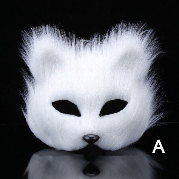 Fur Fox Mask Cosplay Halloween Masquerade Fancy Dress Up Party Fox Face Masks White