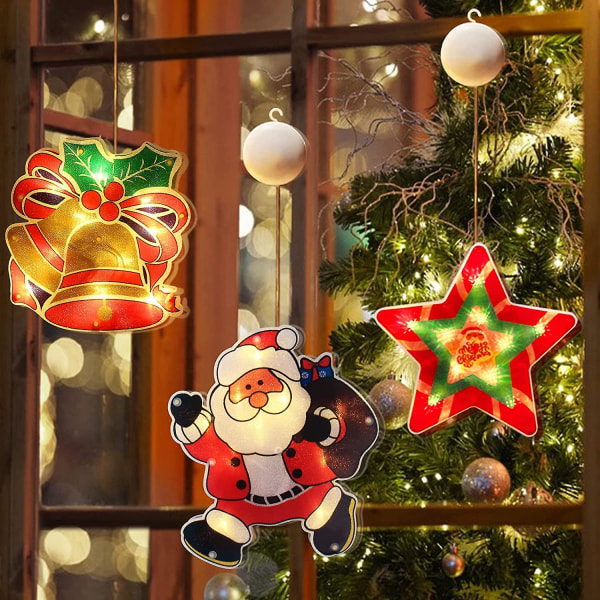 3st jul fönsterdekoration ljus, batteridriven jul inomhus ljus Fönster hängande