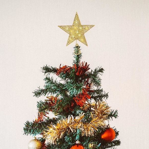 Julgranstjärna med vackra LED-ljus. Metal Glitter Xmas Star Tree Topper till jul