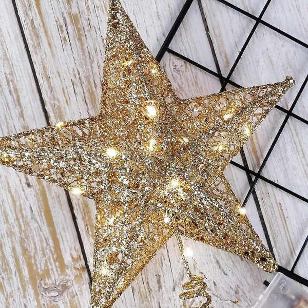 Julgranstjärna med vackra LED-ljus. Metal Glitter Xmas Star Tree Topper till jul