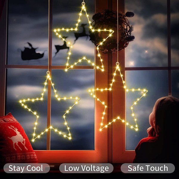 3st julfönsterbelysning inomhus, 45 lysdioder julbelysning batteridriven 8 ljuslägen Timer