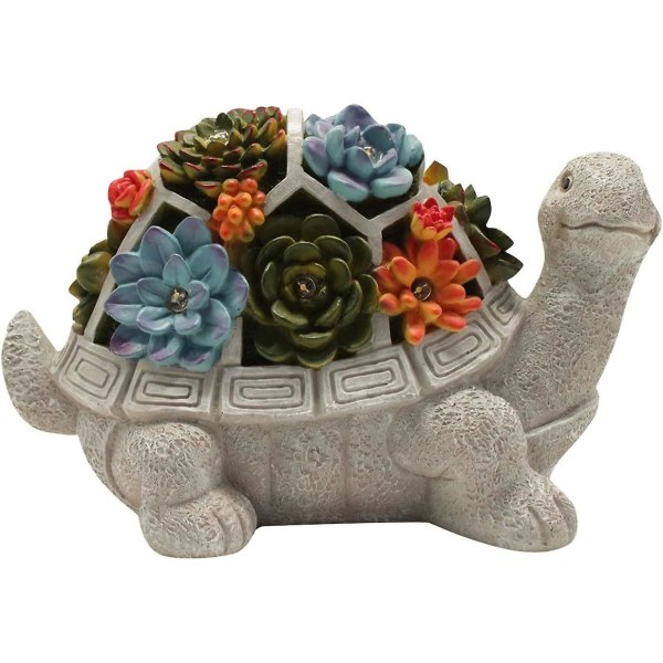 Sköldpaddsträdgårdsfigurer Utomhusdekor, med Lotus 7 lysdioder, utomhusstatyer Sköldpaddspresent